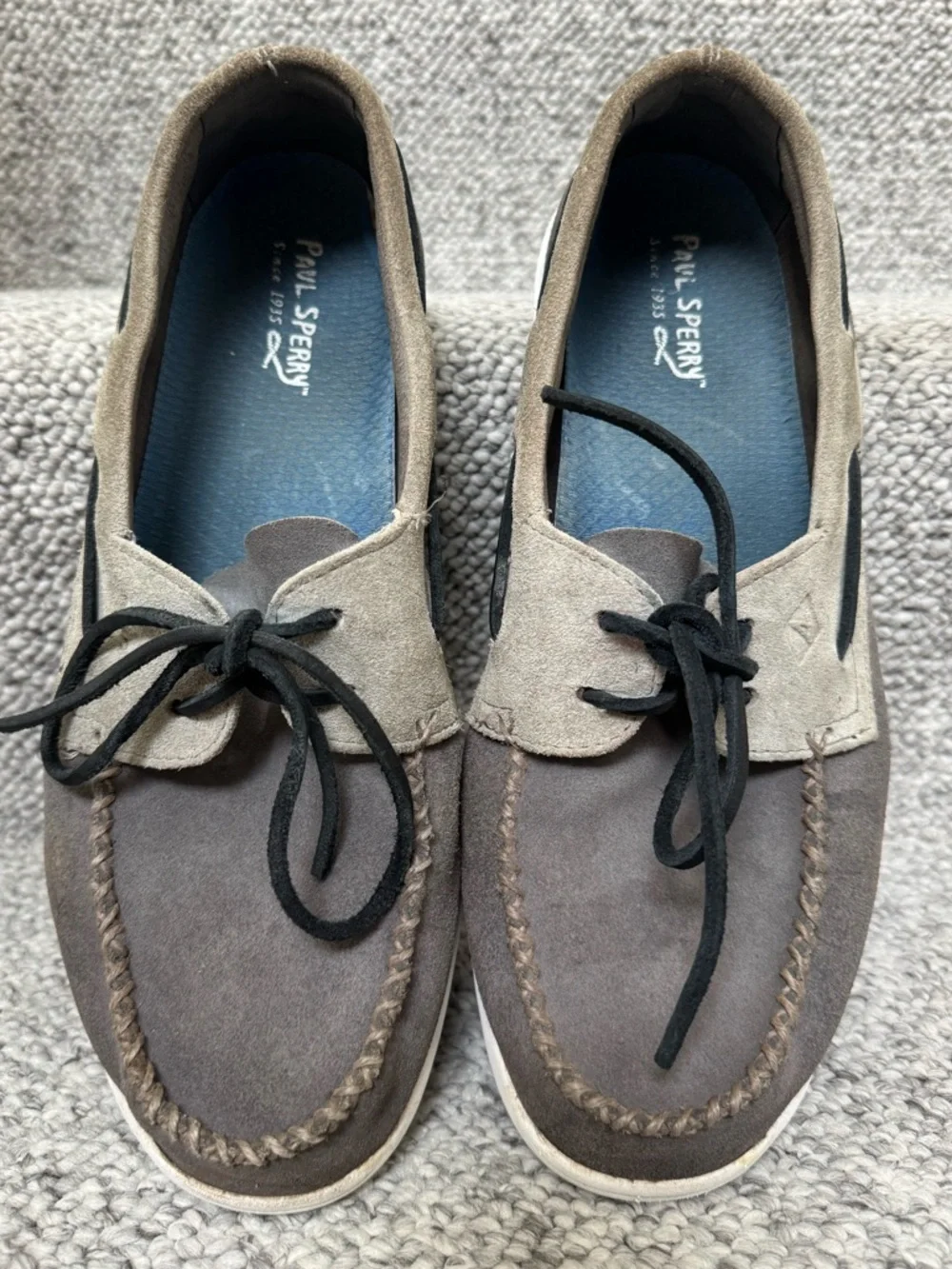 $140 Paul Sperry Men’s Suede Gray Boat Shoes Size 11.5 M Round toe, two-tone